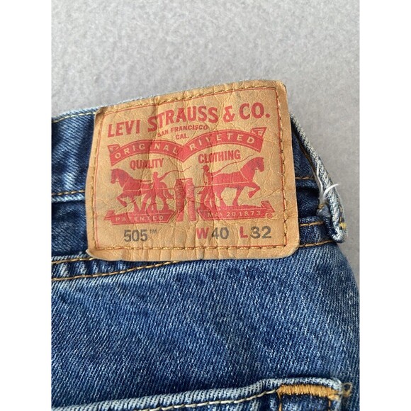 Levis 505 Jeans 40x31 Blue Straight Leg Distressing Denim Workwear Tag 40x32 * - Picture 12 of 16